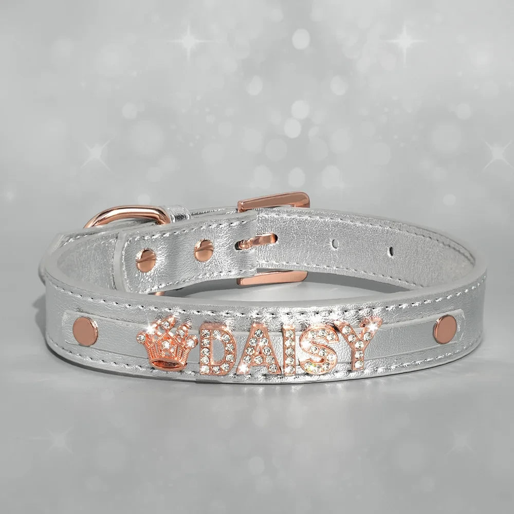 Personalized Leather Dog Collar with Name Charms